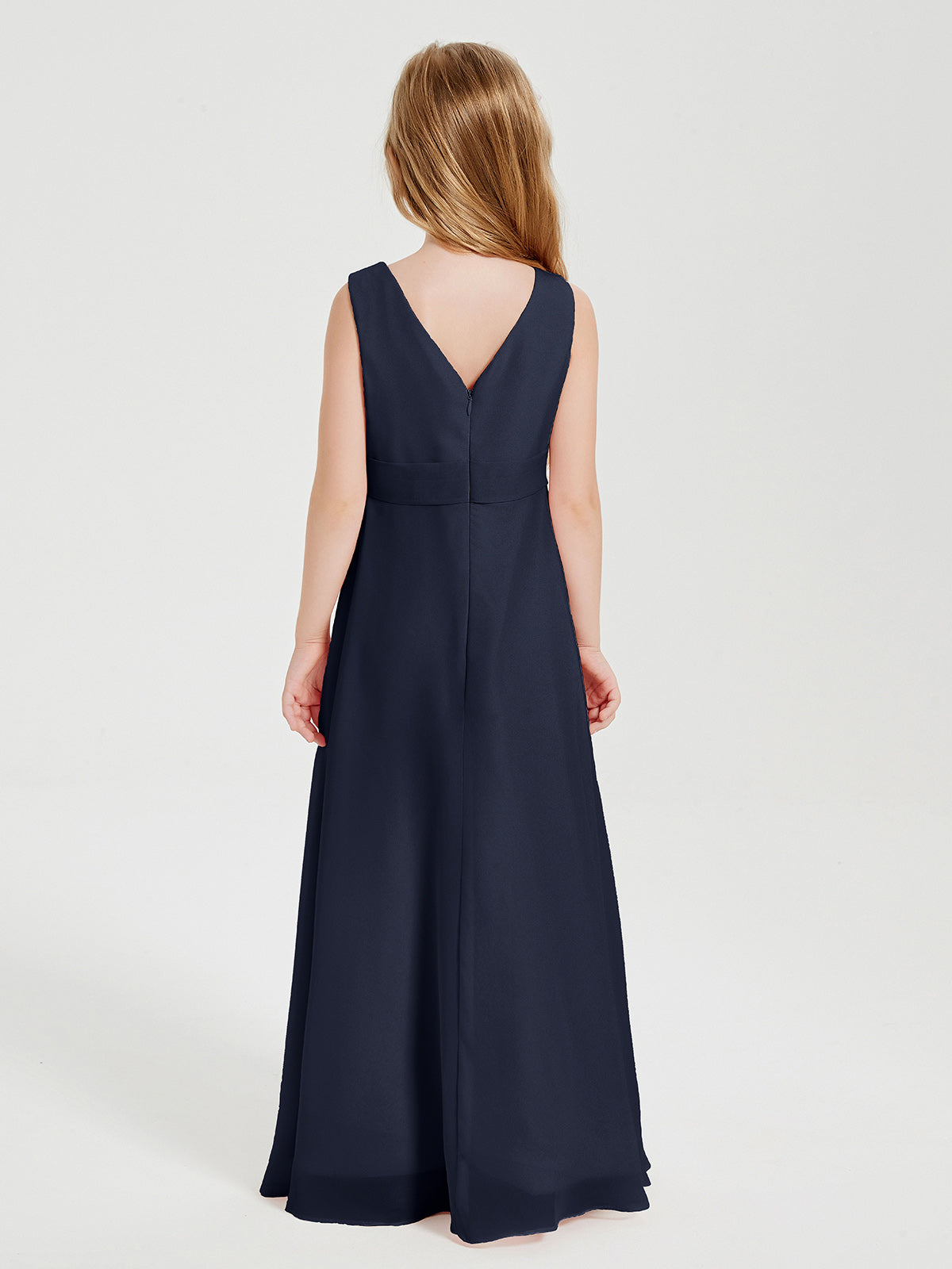 Boho Long Chiffon Bridesmaid Gown Dark Navy